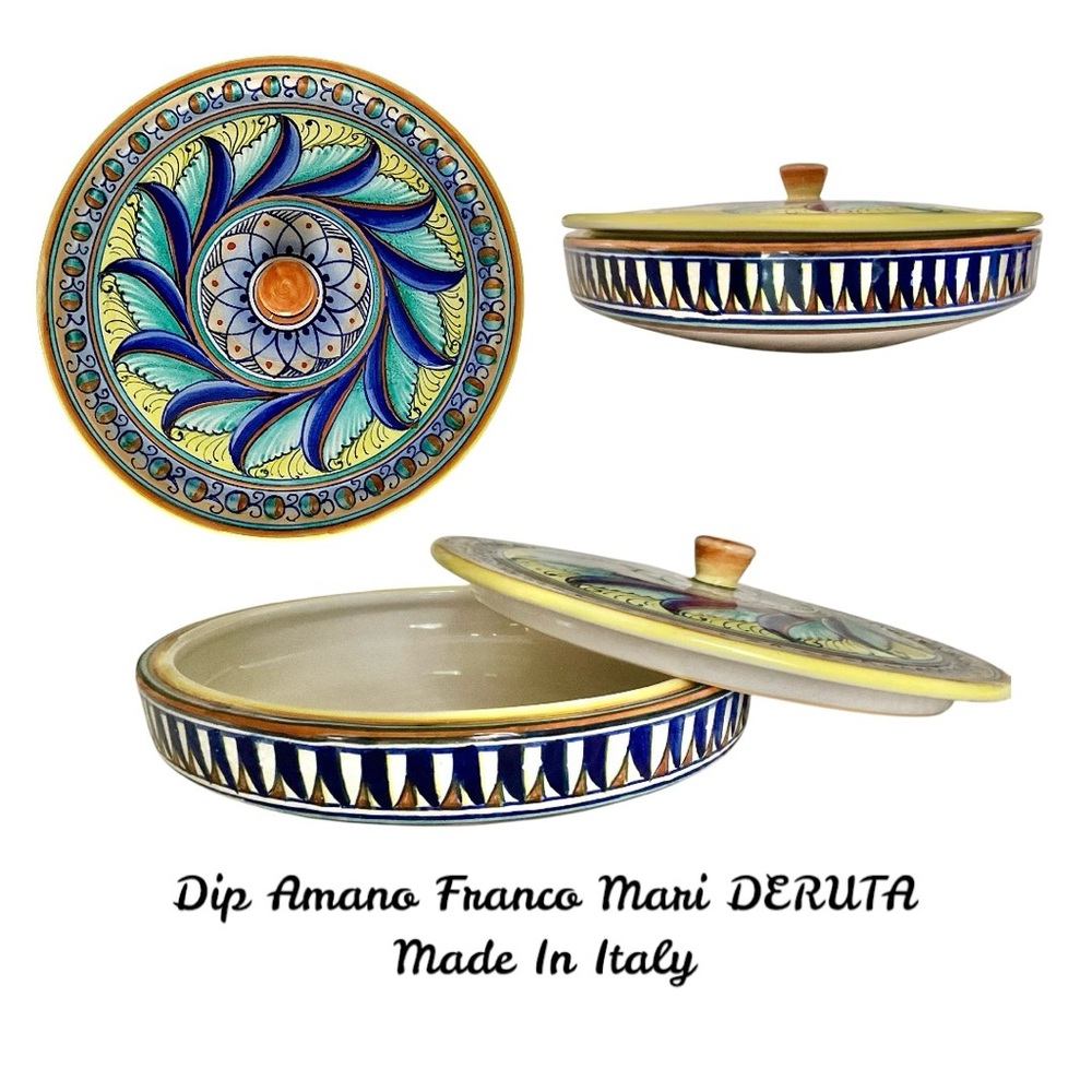 Stunning Vintage Signed Franco Mari DERUTA Bowl w/Matching Lid Made In Italy - Picture 8 of 12